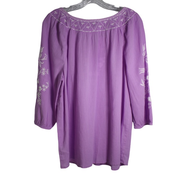 Talbots M‎ Violet Embroidered 100% Cotton Top 3/4 Sleeves Slight V Neck - Picture 3 of 6